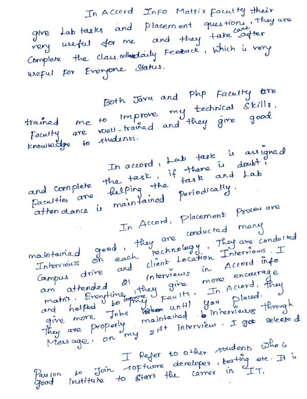 JAVA Student Testimonial